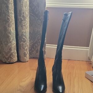 Calvin Klein Jaidia Cow Silk/ Neoprene Elegant Black Knee-High Women's Boots